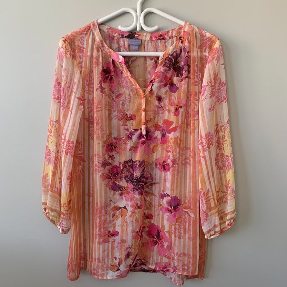Laura Scott Tops - Laura Scott Blouse sheer floral blouse